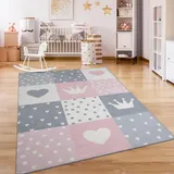 Paco Home Kinderteppich »Eliz 391«, rechteckig, 12 mm Höhe, Kurzflor, Spielteppich, Patchwork-Muster, Motiv Krone, Herz & Punkte