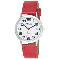 Ravel - Damen - Armbanduhr mit großen Ziffern - Rot/silbernes Ton/weißes Zifferblatt