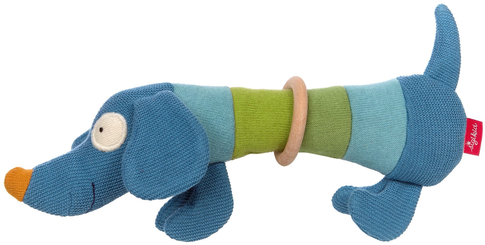 SIGIKID 39376 Strick-Greifling Hund Baby Strick Mädchen und Jungen Babyspielzeug empfohlen ab 3 Monaten blau/grün