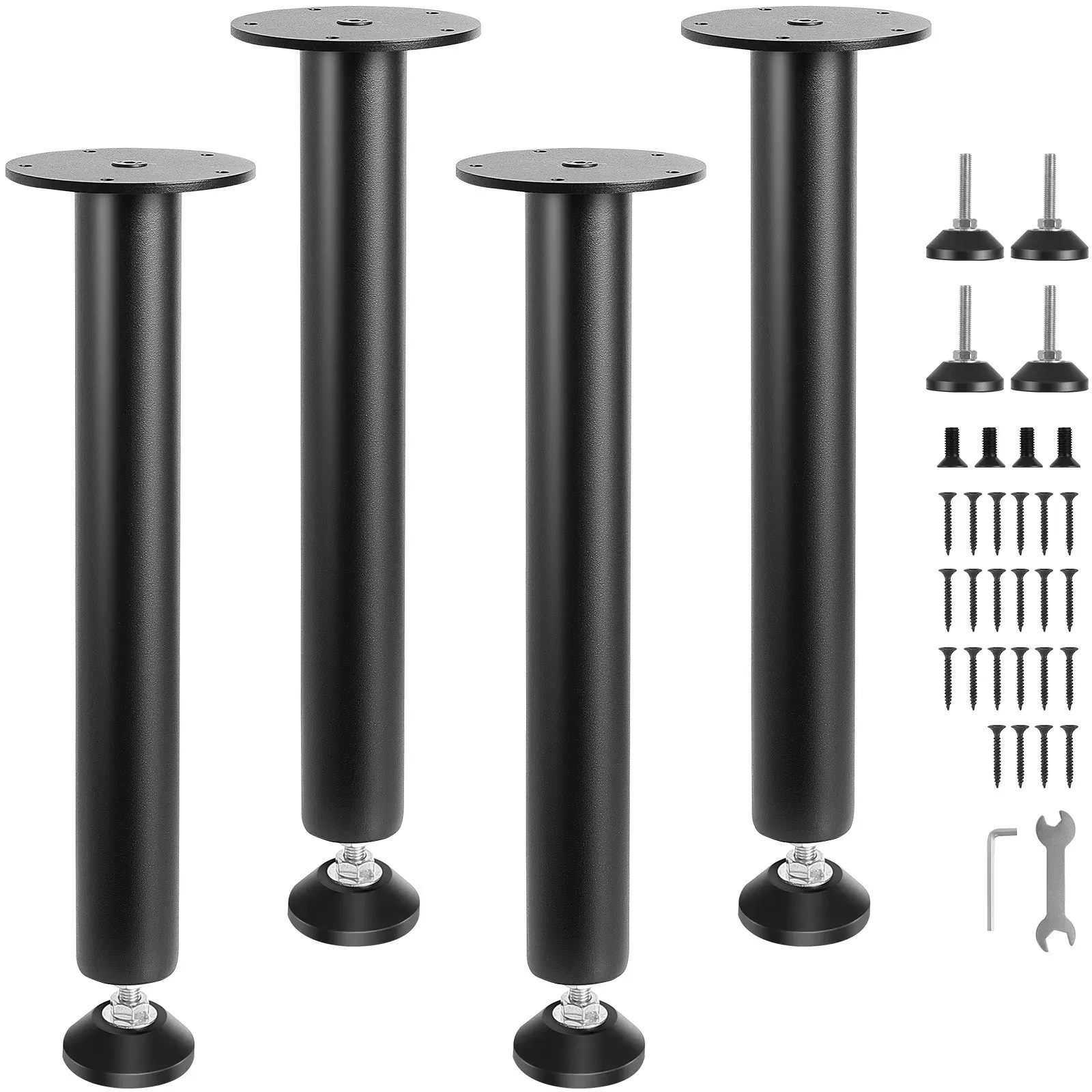 VEVOR 4er-Set Tischbeine Höhenverstellbar Tischkufen 406mm hoch 110mm Montageplatte Kohlenstoffstahl mattschwarze Pulverbeschichtung Tischfüße mit Gummifußpolster 544kg Tragfähigkeit