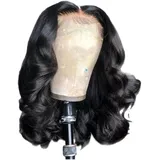 Lace Front Lockige Gewellt Perücke Frauen, Schwarz Perücke Länge der Schultern Mittelscheitel Perücken Synthetik Kurz Bob Wellen Perücke damen Tägliches Tragen