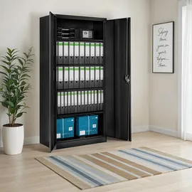Tectake Werkzeugschrank Stahl 180 x 80 x 40 cm schwarz abschließbar mit 2 Flügeltüren 4 höhenverstellbare Einlegeböden