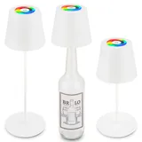 Briloner - 3 in 1 RGBW LED Tischlampe kabellos IP44 mit Touch, stufenlos dimmbar, Akku & Lichtquelle tauschbar, Nachttischlampe, LED Lampe, Akku Tischleuchte, Weinlampe, Flaschenlampe Aufsatz, Weiß