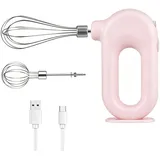 Kabelloser Handmixer Elektrischer, Edelstahl-Schwingbesen Mini-Eierschläger 4-Gang-Einstellbarer Mini-Handmixer Elektrischer Mixer Mit 2 Schneebesenaufsätzen USB-Aufladung, 1500mah(Rosa)