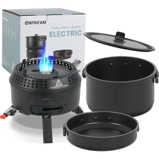 enfrifam Topf-Set Campingkocher, Gaskocher Outdoor Kochgeschirr, Tragbar Reisekocher , Aluminium.Kombiniere 700W Elektrische und 2200W Gas, 1 flammig, für 2-4 Personen , für Picknick Backpacking Camping Wandern