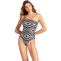 SEAFOLLY Damen Badeanzug Zanzibar One Shoulder One, Black, 38