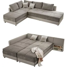 luma-home Eckcouch Kunstleder 3-Sitzer Graubraun/Beige