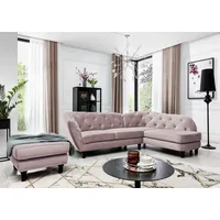Fun Möbel Ecksofa inkl.Hocker CHARLOTTE in Stoff Matt Velvet Altrosa Ottomane Rechts - Schwarz