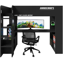 roba Minecraft Gaming-Bett mit Schreibtisch - 226,5x96x181cm - schwarz - Holz / Kunststoff