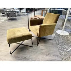 Fischer Möbel Kalos Lounge Sessel + Hocker Set |   Gold