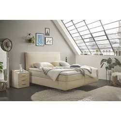 Boxspringbett ED EXCITING DESIGN "Marbella", beige (creme), B:185cm L:216cm, 92% Polyester, 8% Nylon, Komplettbetten, Boxspringbett, Duo-Matratze- harte Kokosmatte, weiche Filzabdeckung, Matratzenhülle