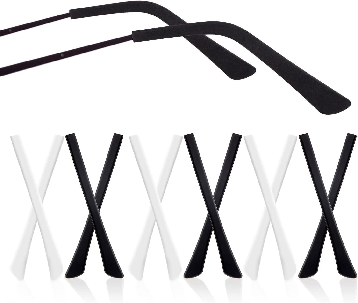 Eyeglass End Tips, 10 Paar Silikon Anti-Rutsch-Ohrstrümpfe Stücke Tube Sleeve Eyewear Soft Replacement Tips ONLY for Thin Slim Wire Eyeglass Sunglasses Legs Black White ...