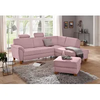 Ecksofa HOME AFFAIRE "Alta L-Form" Sofas Gr. B/H/T: 250cm x 89cm x 201cm, Struktur fein, Ottomane rechts, ohne Bettfunktion-ohne Stauraum, rosa (altrosa) mit Federkern und Kontrastnaht, Füße Buche eichefarben