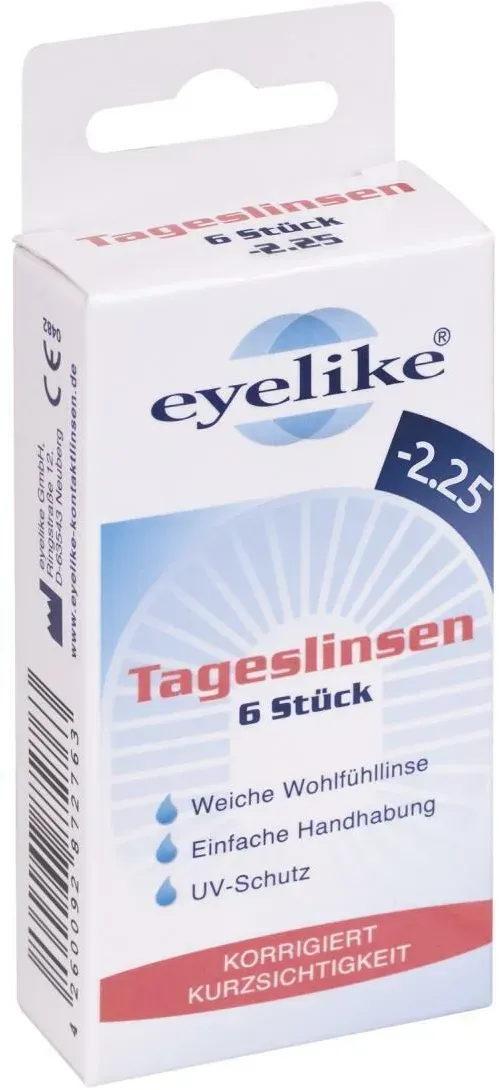 Eyelike Tageskontaktlinse daily, -2,25 Dioptrien, 6 Stück