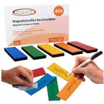 ECENCE Magnetstreifen beschreibbar Etiketten Magnete Schilder bunt 100mmx30mm