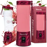 Mixer BlendyGo 3 Smoothie Maker, Smoothie Mixer Klein, Mini Portable Blender, Tragbarer USB Smoothie-Maker to go, Standmixer 550 ml, BPA-freie, PulseMotion &BlendPro (Cherry Metallic)