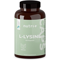 Nutri + L-Lysin Kapseln hochdosiert + vegan - 2200mg pro Tagesdosis - laborgeprüft - 120 Caps je 550mg - Baustein für Kollagen & Bindegewebe - Pure L-Lysine Hcl Aminosäure - pflanzlich