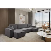 venasi Ecksofa U-Form mit Schlaffunktion und Bettkasten 3-Sitzer Grau