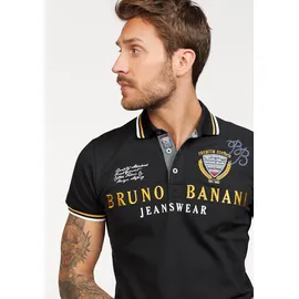 Bruno Banani Poloshirt BRUNO BANANI, Herren, Gr. 4XL (68/70), schwarz, Piqué, Obermaterial: 95% Baumwolle, 5% Elasthan, bestickt, körpernah, Shirts, körpernahe Passform, mit Stickereien und Badges, Polokragen