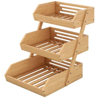 Trintion Bambus Obstkorb 3 Etagen Obst Etagere Gemüsekorb Brezelständer kitchen Organizer Abnehmbarer Obstständer Aufbewahrung Halter für Gemüse Snacks Brot Küche Naturfarbe