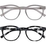 OPULIZE BLU Blaulichtfilter Lesebrille für Damen Herren, Blendfreie UV400-Schutz Federscharnier Anti-Müdigkeit, Runder Rahmen, Computerbrillen Gaming, 2er-Pack Schwarz Grau Schildpatt +1,00