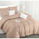 Utopia Bedding Bettwäsche 220x240 Set - Mikrofaser Bettbezug 240x220 cm + 2 Kissenbezüge 65x65 cm - Beige