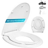 Toilettendeckel mit Kindersitz,2 in 1 Klodeckel mit Absenkautomatik,toilettendeckel,wc brille mit absenkautomatik O Form,Antibakterielle Klobrille,Weiß toilettendeckel,bis 200 kg, Robuster Kunststoff