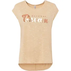 bonprix Longshirt mit hervorgehobener Schrift, beige, 44/46 (L), Viskose
