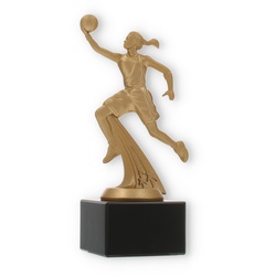 Pokal Kunststofffigur Basketballspielerin goldmetallic auf schwarzem Marmorsockel 18,5cm