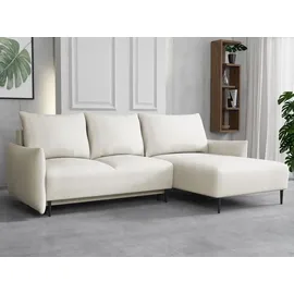 Mirjan24 Ecksofa Santi L, Eckcouch mit Bettkasten und Schlaffunktion, Schwarz Metallfüße, Aufklappmechanismus (Farbe: Velo 621) - Beige