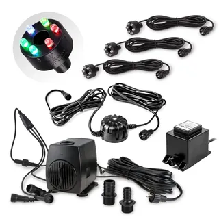 CLGarden Springbrunnen Pumpe mit LED Beleuchtung RGB Multicolor 3x LED Ring Dämmerungssensor Teichpumpe 1300l/h Wasserspiel Gartenbrunnen Bachlauf