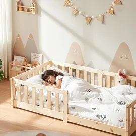 [en.casa] Kinderbett Tanna 80 x 160 cm Kiefer massiv natur beige