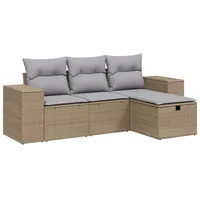 VidaXL 4-tlg. Garten-Sofagarnitur mit Kissen Beigemischung Poly Rattan -
