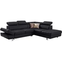 Stylife Ecksofa, Schwarz, Textil, Leder, Kombination Echtleder/Lederlook, Rindleder, 4-Sitzer, Ottomane rechts, L-Form, 265x212 cm, Goldenes M, Lederauswahl, Stoffauswahl, seitenverkehrt erhältlich, Bettfunktion Hocker Rücken echt, Wohnzimmer, Sofas & Couches, Wohnlandschaften, Ecksofas