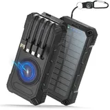 VOGHERB 46800mAh Solar Power Bank 22.5W USB C Schnell, 15W Wireless Powerbank Tragbares Ladegerät mit Licht, Externe Handyakku mit integriertem Kabel 3 Eingänge 6 Ausgänge