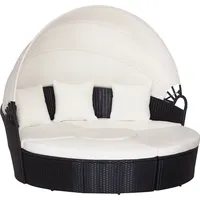 Outsunny Sonneninsel Rattan Sitzgruppe Lounge mit Sonnendach Kissen und Beistelltisch Metall Creme 180x175x147 cm für Garten & Terrasse   Aosom.de