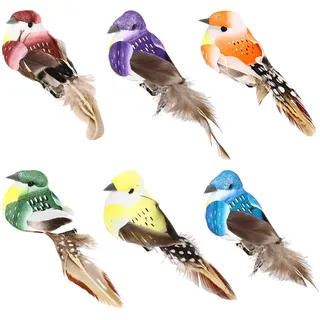 DHSBGWSX 6 Stück Simulierte Vögel, Bunte Künstliche Vögel, Clip-Deko-Vögel, Bastel-Deko-Vögel, Gartenornamente, Hofdekorations-Requisiten