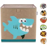 LIFENEY Aufbewahrungsbox Kinder mit Hai Motiv I Spielzeugbox mit Tiermotiv passend für Würfelregale I Ordnungsbox für das Kinderzimmer I Aufbewahrungskorb Kinder