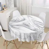 Chickw1 Wasserdicht Tischdecke Runde Abwaschbar, Moderner Marmor Bedruckte Tischdecken,Tischtuch aus Polyester, Tischdekoration Benutzt für Küche, Esszimmer, Garten (Weiß,150cm)