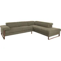 Ecksofa W.SCHILLIG "finn" Sofas Gr. B/H/T: 281cm x 71cm x 230cm, Flachgewebe S22, Ottomane rechts, ohne Kopfteilverstellung-ohne Sitztiefenverstellung, schwarz (pepper s22) German Design Award 2016, Fußgestell Nussbaum natur, Breite 281 cm