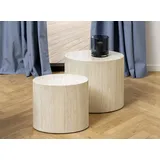 Actona Group Rico Couchtisch in Beige Travertine Optik 2er Set, Platzsparende Ovale Beistelltische fürs Wohnzimmer, Moderne Satztische, B: 48 x H: 40 x T: 33 cm und B: 40 x H: 33x T: 24,5 cm