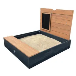 Sandkiste mit Deckel Manu - Anthrazit, Braun - 90 x 74 x 100 cm - aus Hemlockholz