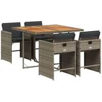 vidaXL 5-tlg Garten-Essgruppe mit Kissen Grau Poly Rattan Modell 107