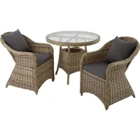 Tectake tectake® Aluminium Rattan Sitzgruppe Zürich 2+1 Natur, Kunststoff, Rechteckig, Gartenmöbel, Gartenmöbel-Sets