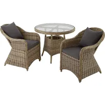 Tectake tectake® Aluminium Rattan Sitzgruppe Zürich 2+1 Natur, Kunststoff, Rechteckig, Gartenmöbel, Gartenmöbel-Sets
