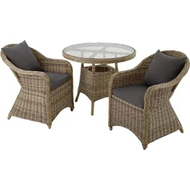 Tectake tectake® Aluminium Rattan Sitzgruppe Zürich 2+1 Natur, Kunststoff, Rechteckig, Gartenmöbel, Gartenmöbel-Sets