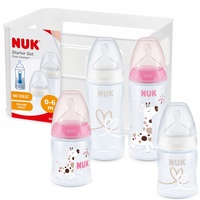 NUK First Choice+ Starter Set | 0–6 Monate | 4 Flaschen mit Temperature Control & Flaschenbox | Anti-Colic Air System | BPA-frei | 5-teilig | rosa