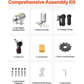 Vevor 1800 W Elektrischer Bürstenloser Gleichstrommotor-Bausatz, Elektromotor – 48 V 4500 U/min Motor mit verbessertem Drehzahlregler, Gasgriff-Bausatz für Go Karts, E-Bikes, Motorräder, Roller