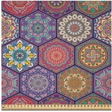 ABAKUHAUS Mandala Stoff als Meterware, Oriental Hexagon Motiv, Microfaser Stoff für Dekoratives Basteln, 1M (230x100cm), Lila Rot Gelb