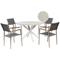Beliani Gartenmöbel-Set, weiß/grau Aluminium, Edelstahl, Keramik, Glas, Tischplatte mit